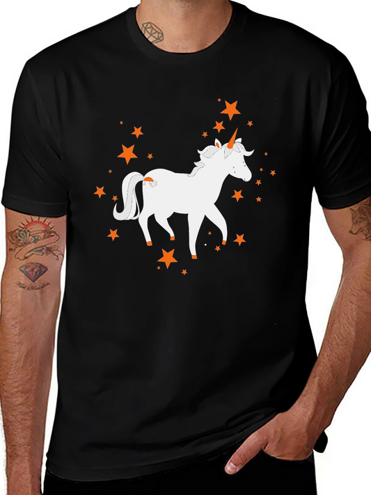 Unicorn Star Graphic Tee - Black Cotton Casual