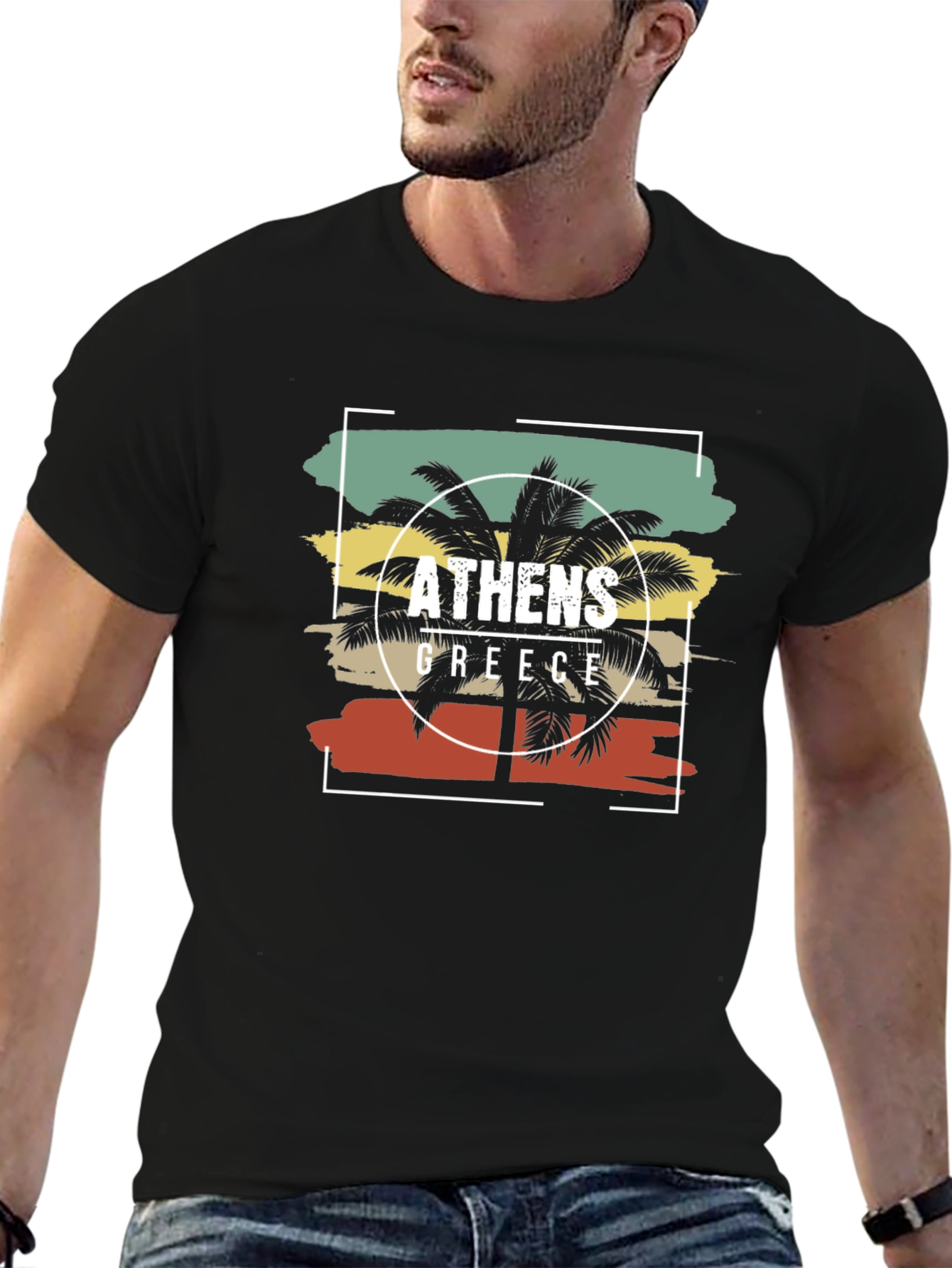 Athens Greece Palm Tree T-Shirt Retro Style Tee
