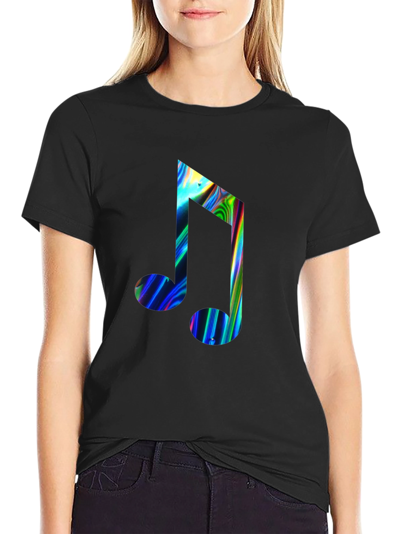 Vibrant Musical Note Black T-Shirt