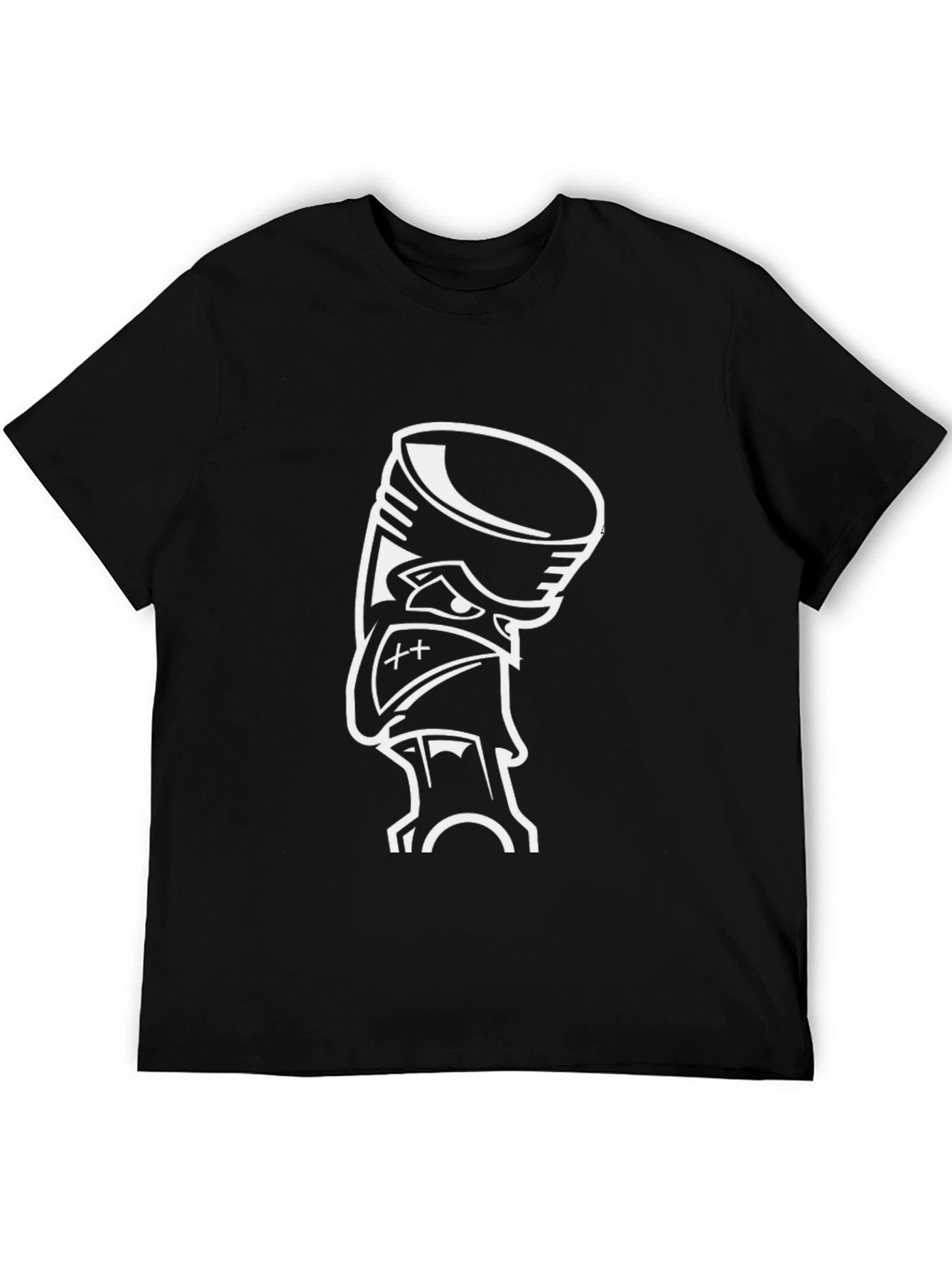 Black Graphic Tee - Cartoon Piston Design