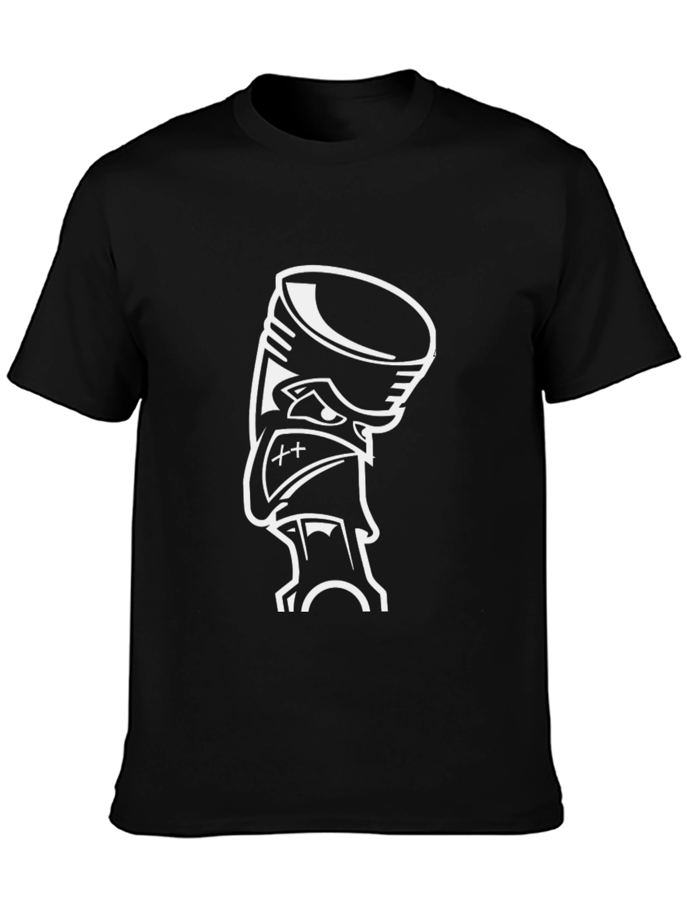 Black Graphic Tee - Cartoon Piston Design