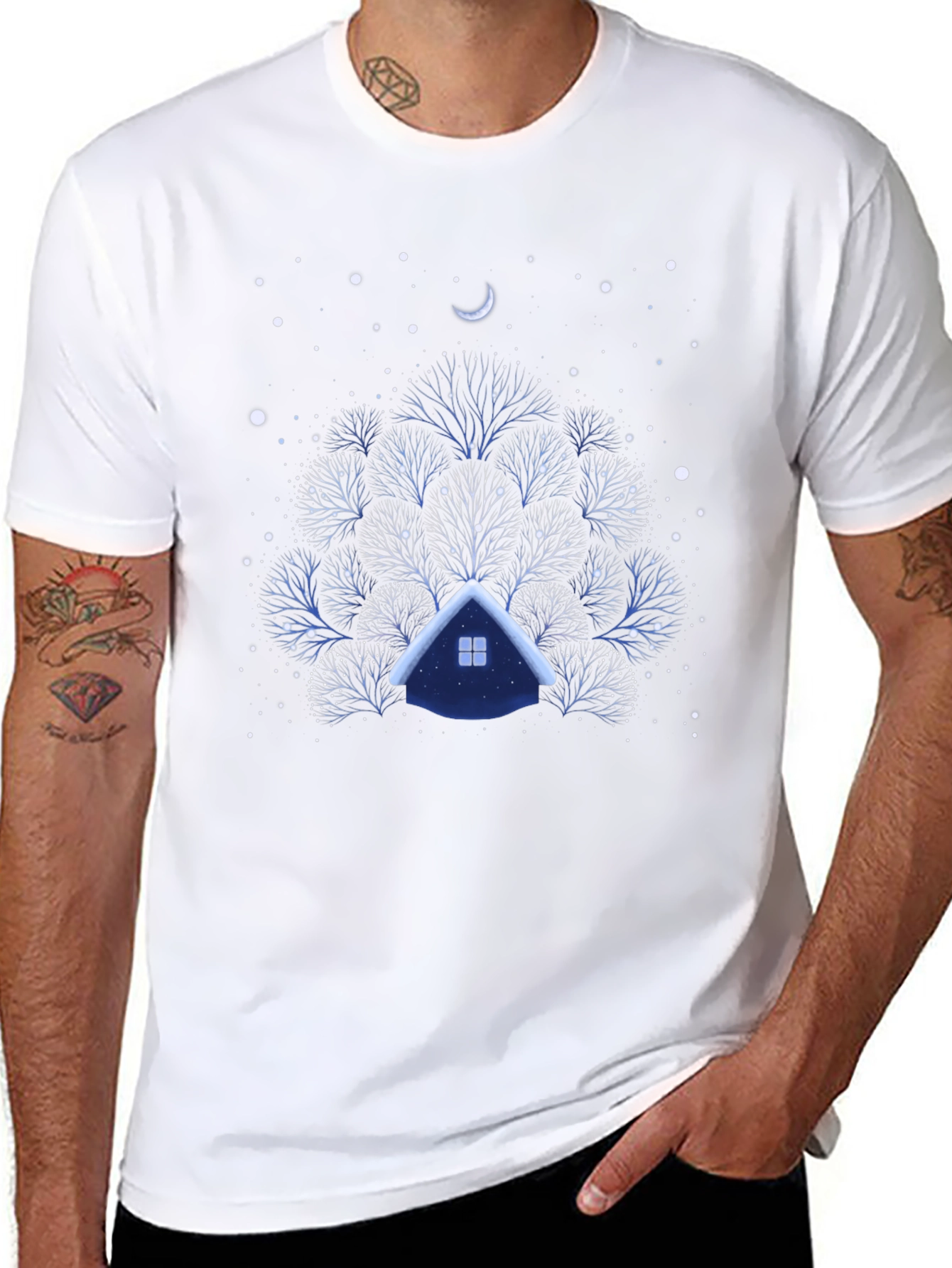 Winter Cabin Tree Graphic T-Shirt
