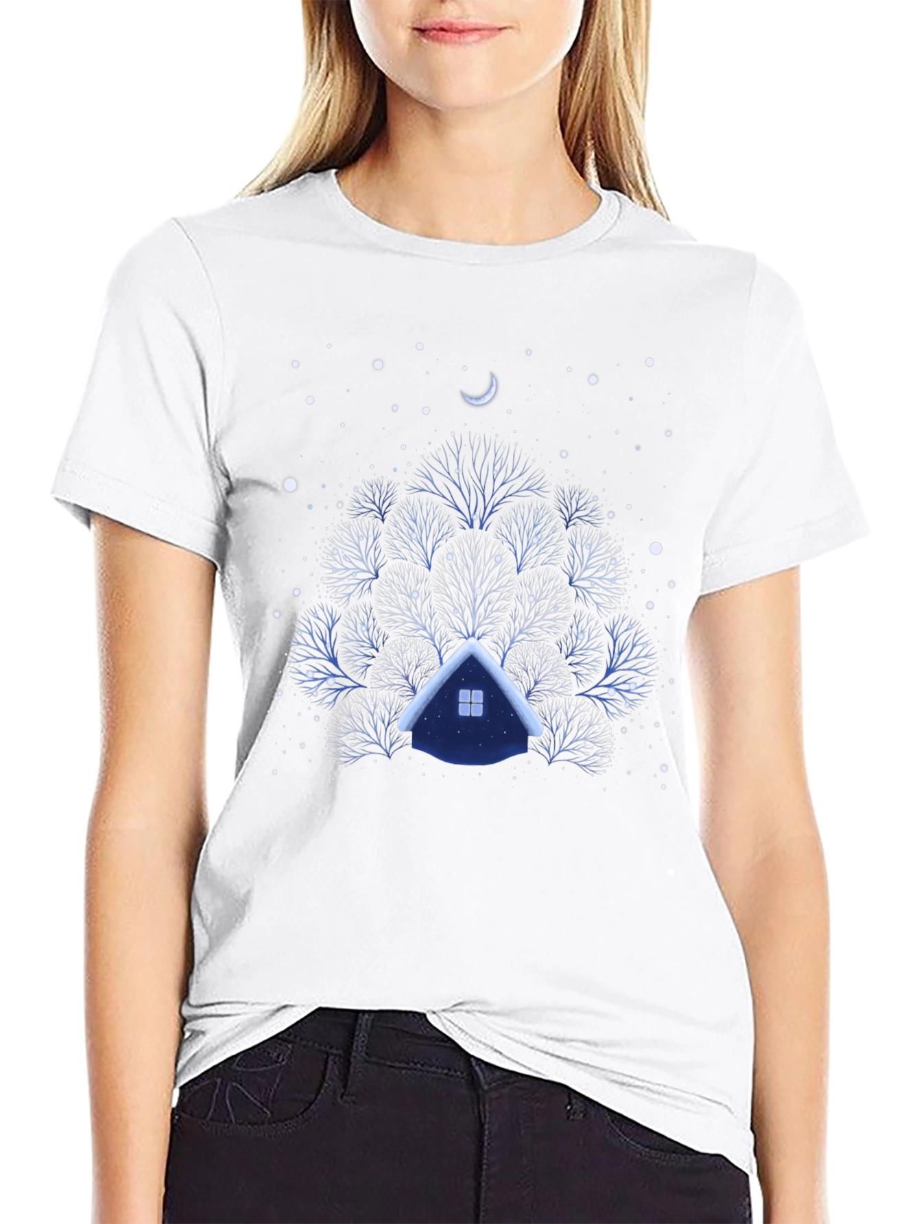 Winter Cabin Tree Graphic T-Shirt