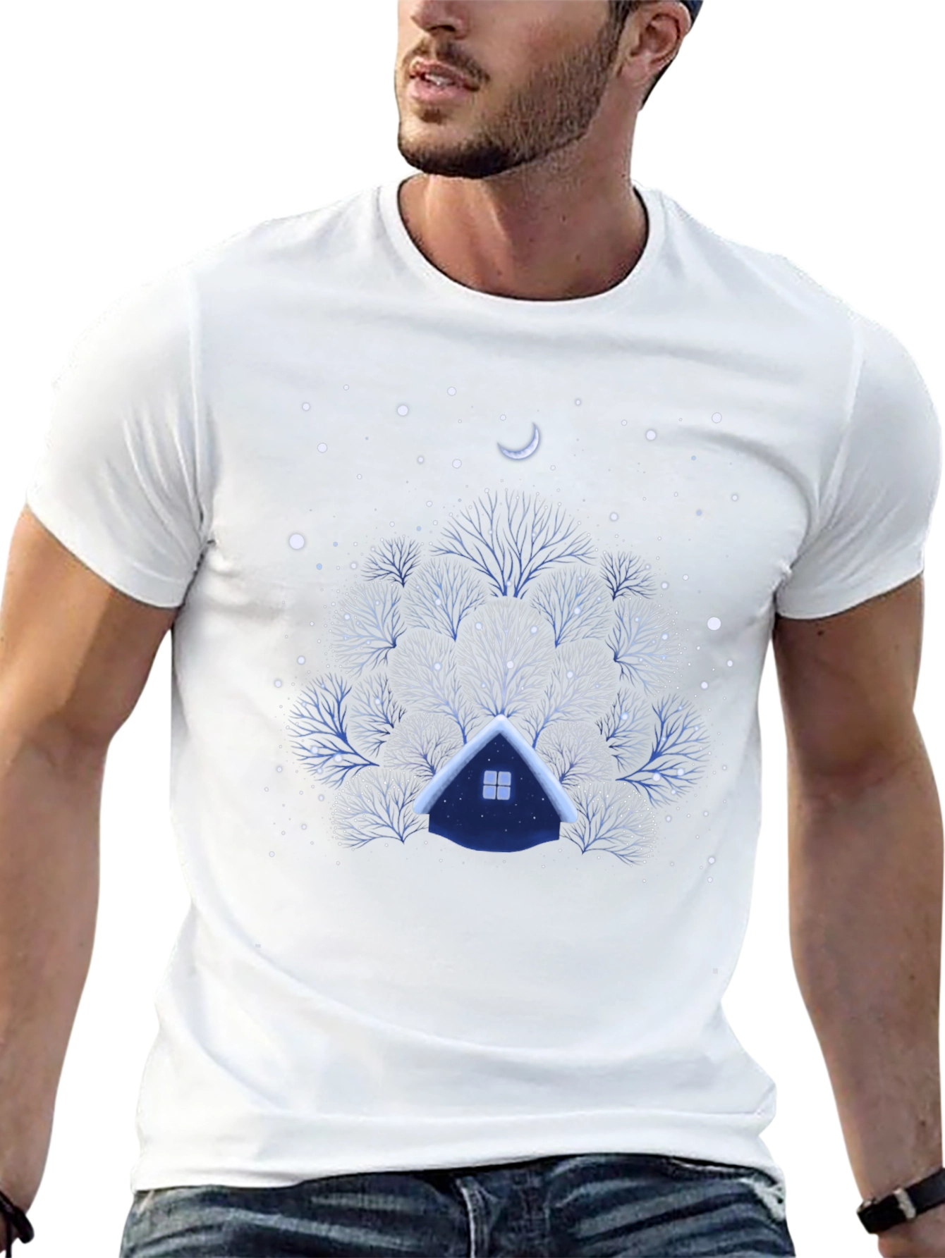 Winter Cabin Tree Graphic T-Shirt