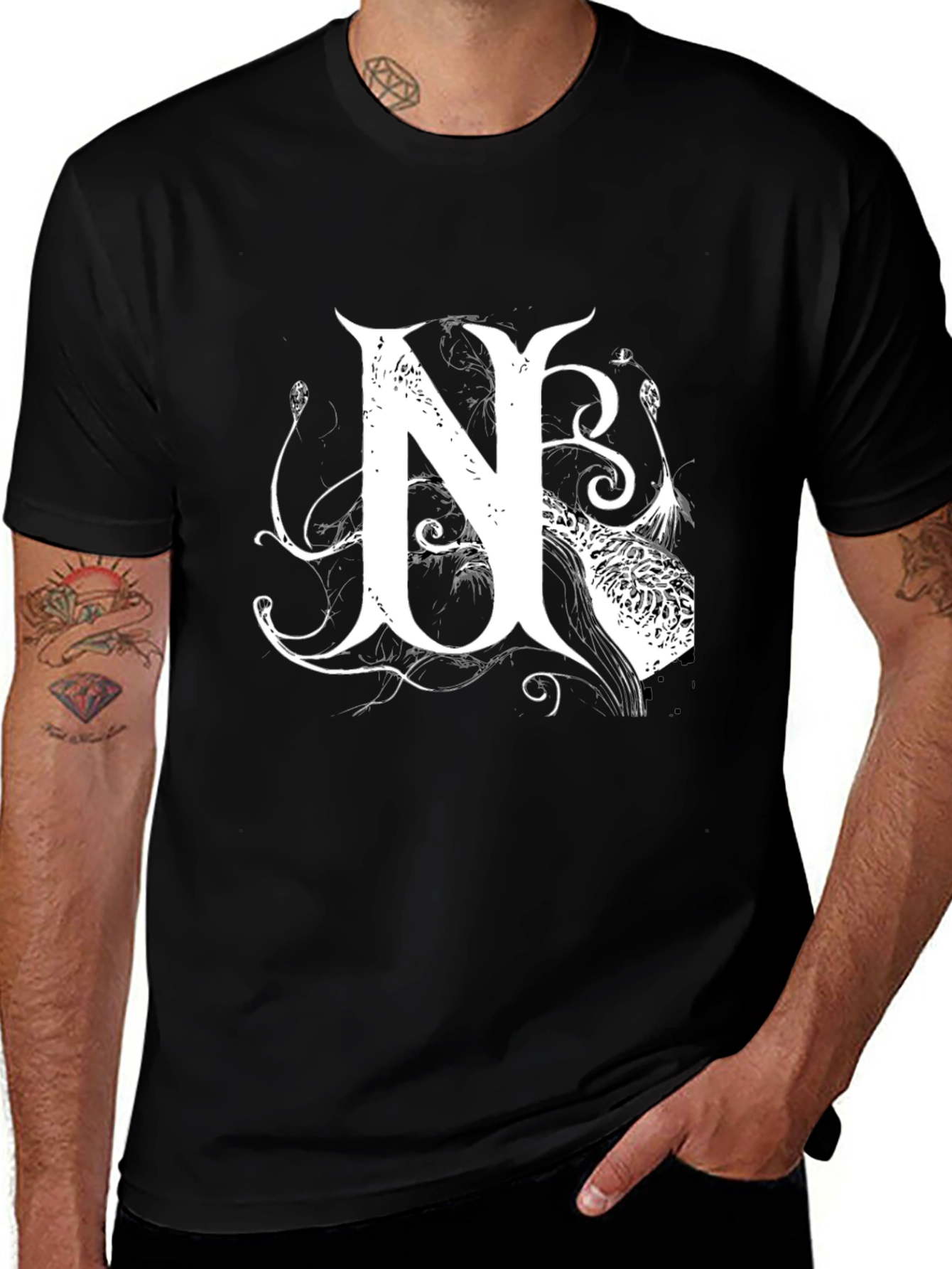 Black T-Shirt with White Letter N Design