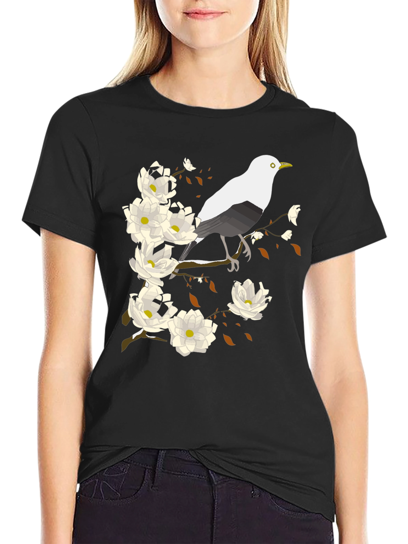 Bird and Blossom Graphic Tee - Black
