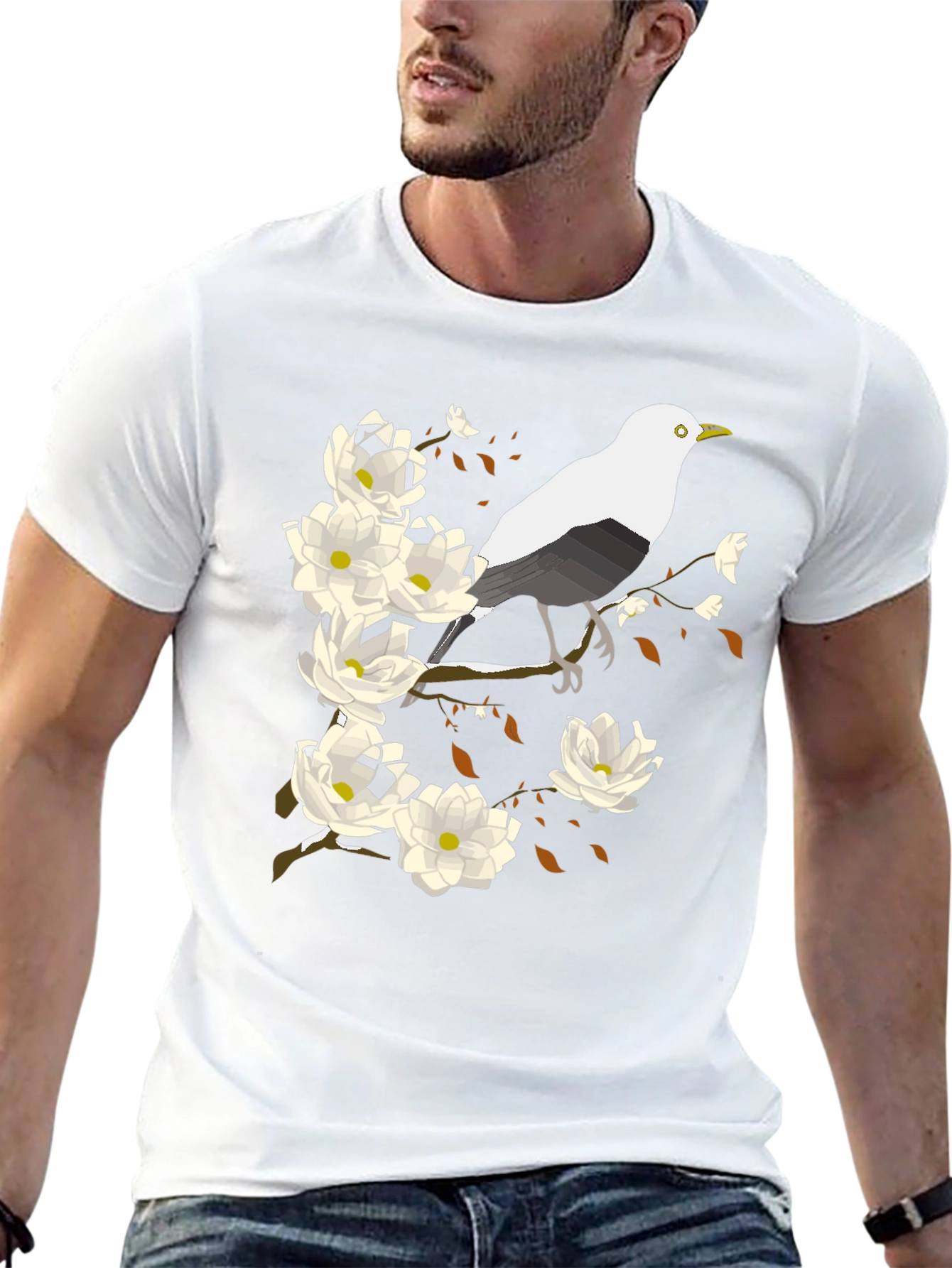 Bird and Blossom Graphic Tee - Black