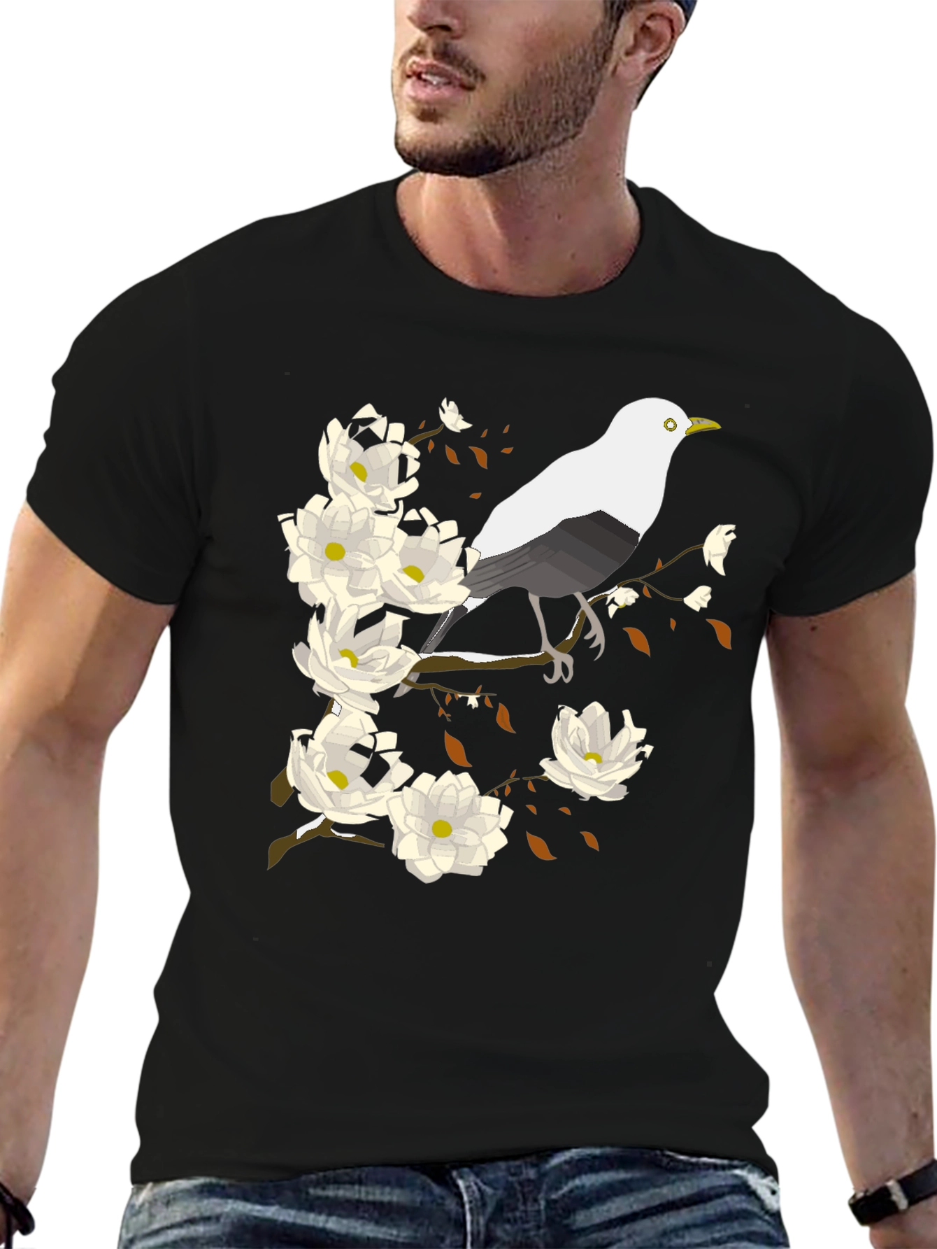 Bird and Blossom Graphic Tee - Black