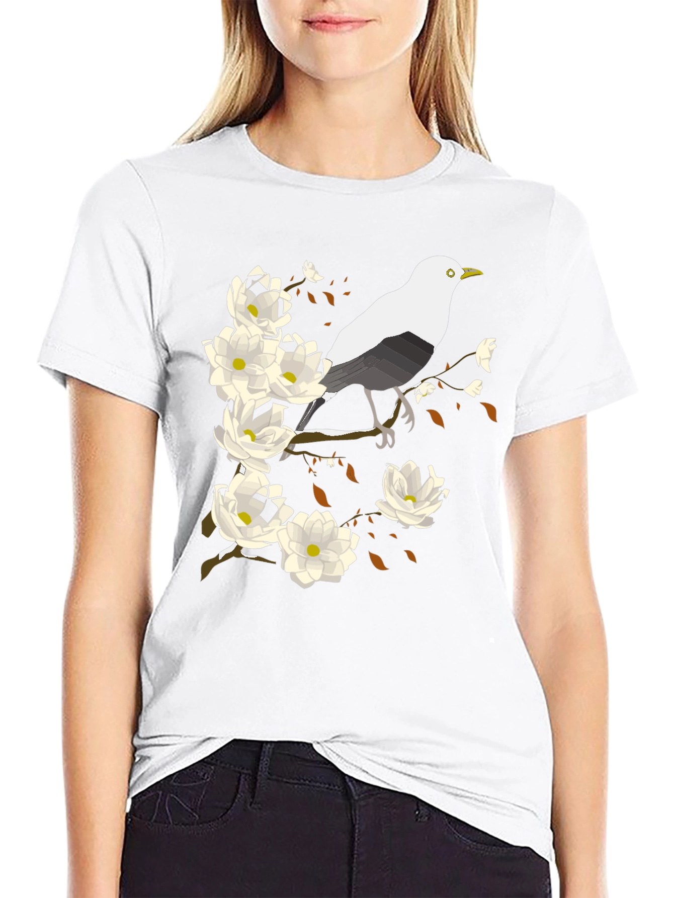 Bird and Blossom Graphic Tee - Black