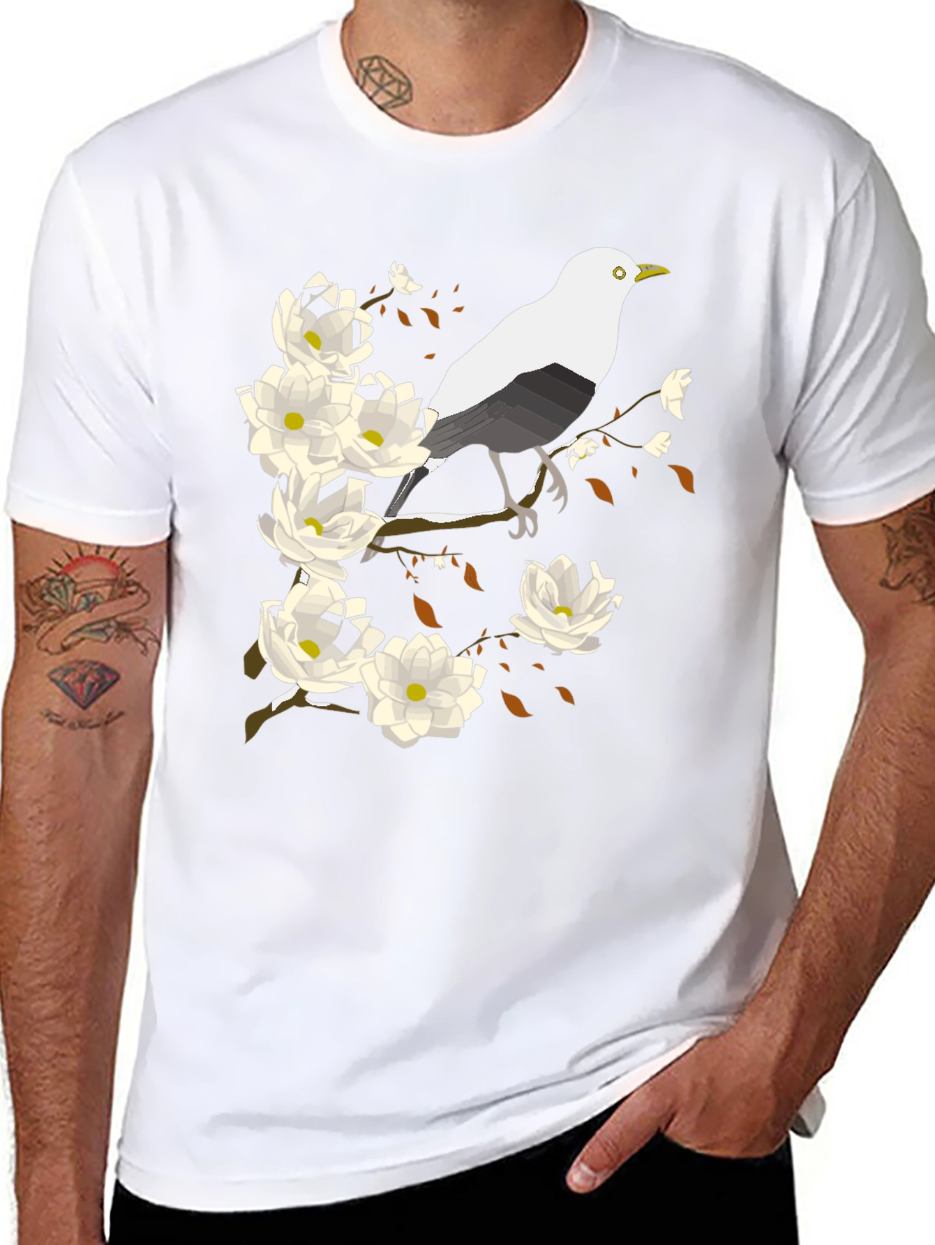 Bird and Blossom Graphic Tee - Black