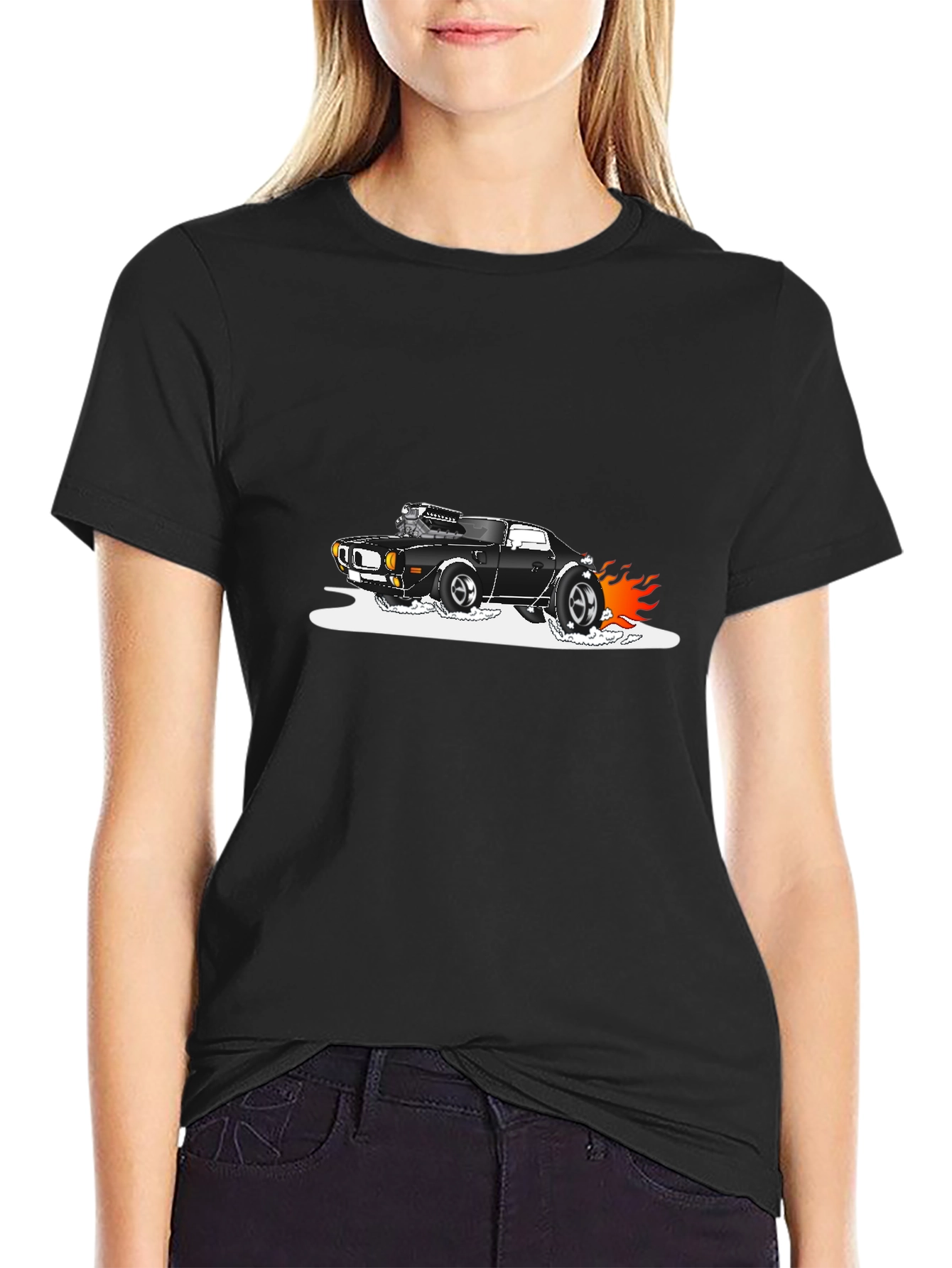 Black T-Shirt with Hot Rod Car Graphic