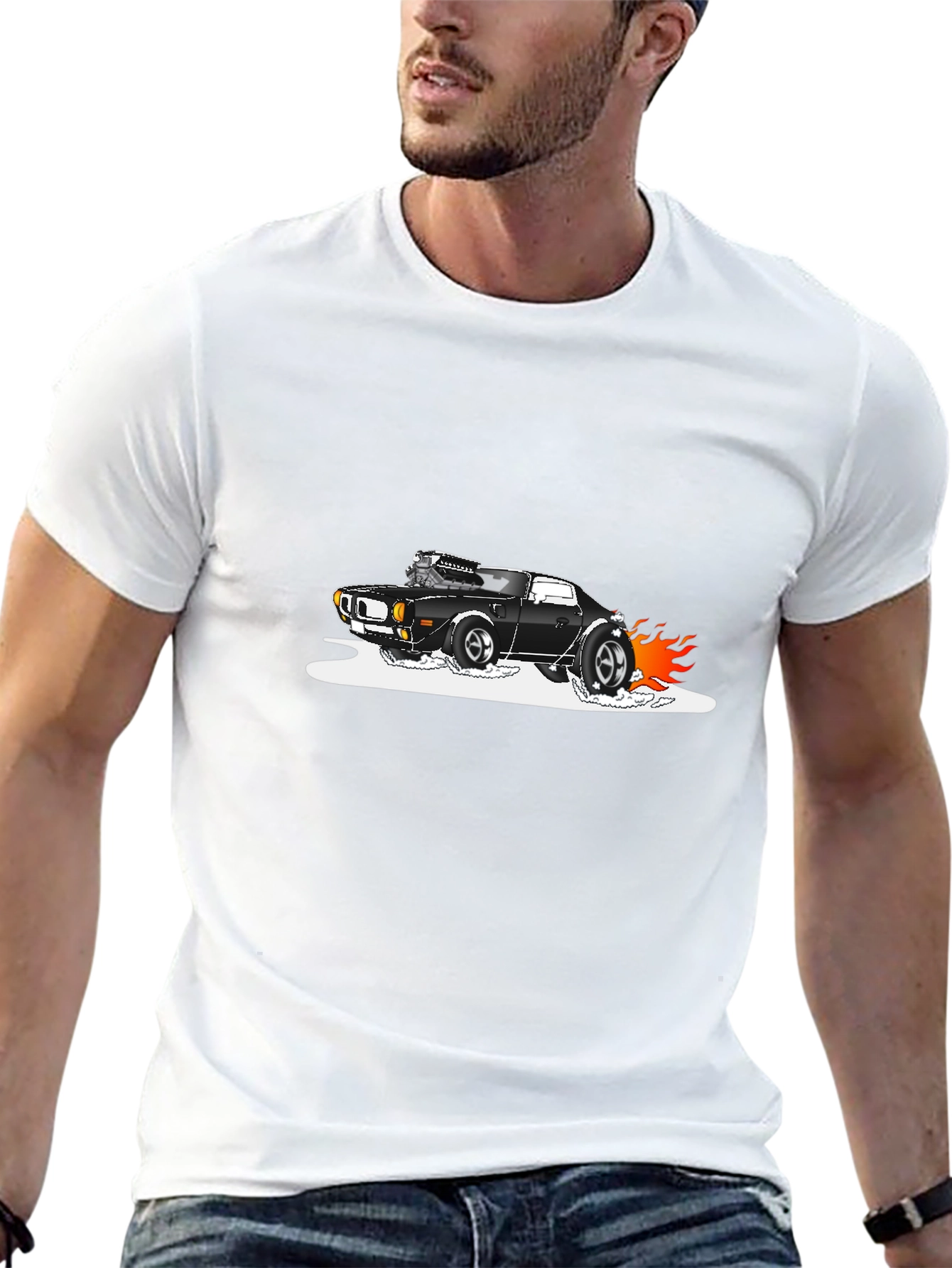 Black T-Shirt with Hot Rod Car Graphic