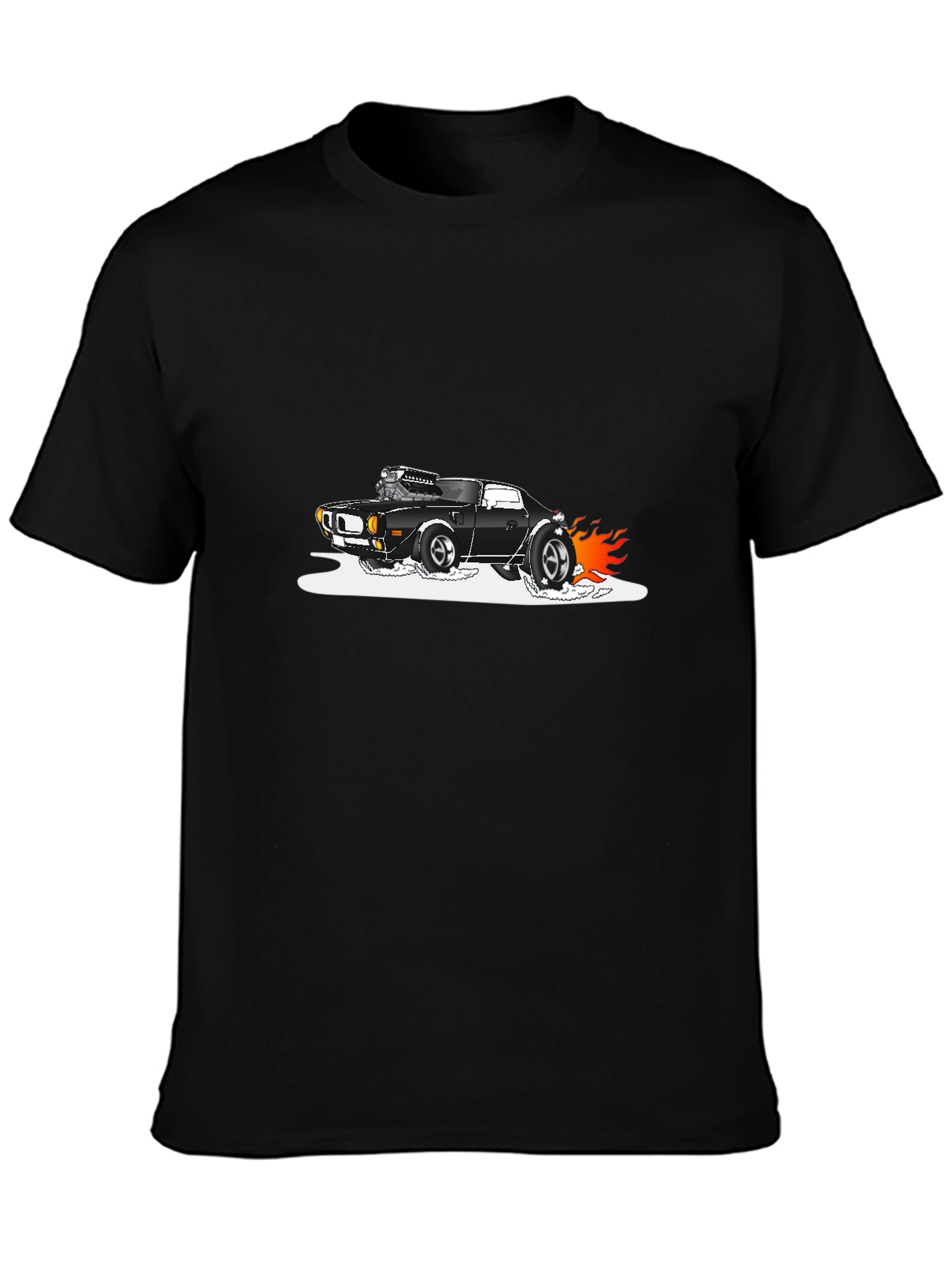 Black T-Shirt with Hot Rod Car Graphic
