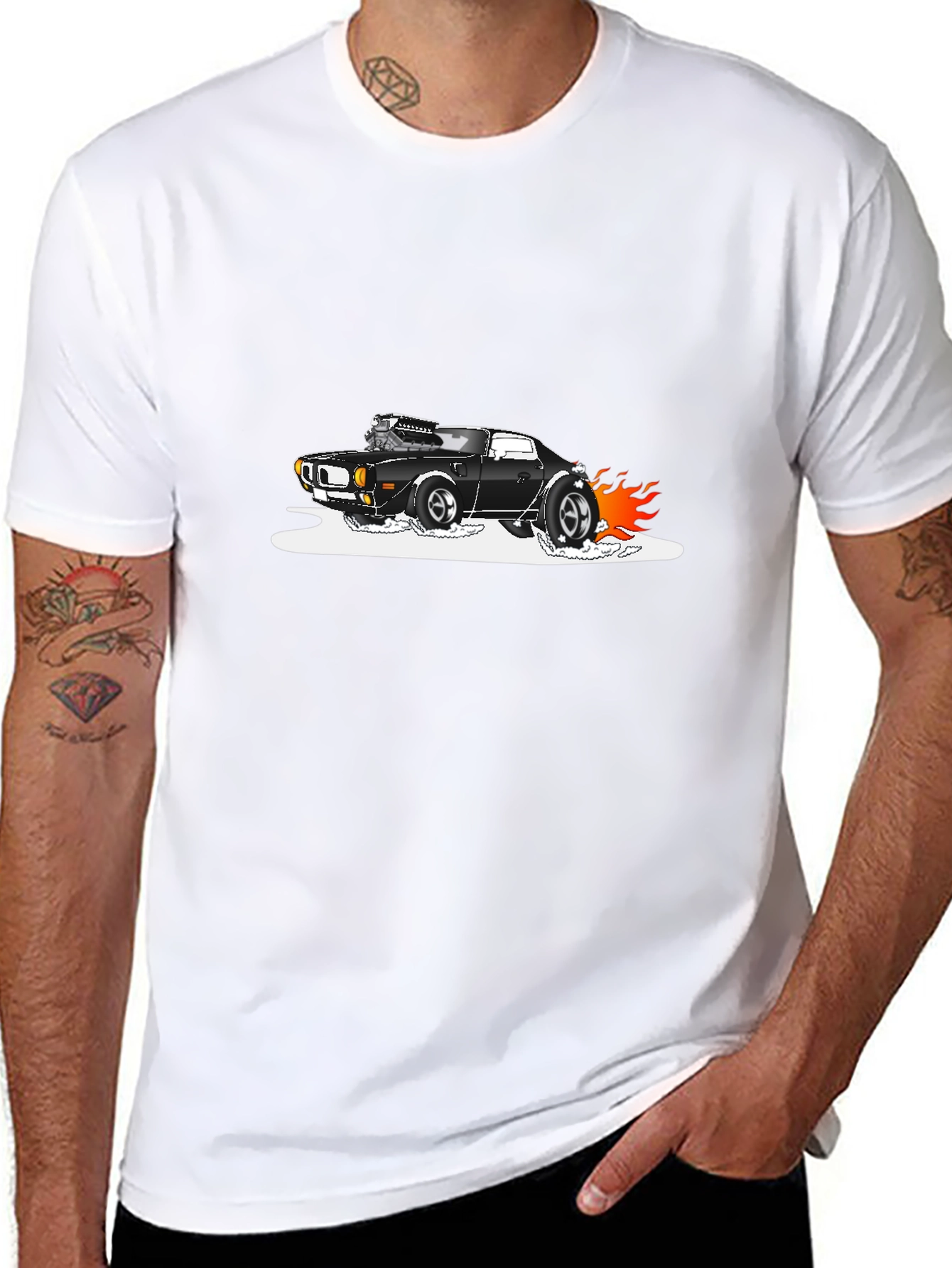 Black T-Shirt with Hot Rod Car Graphic