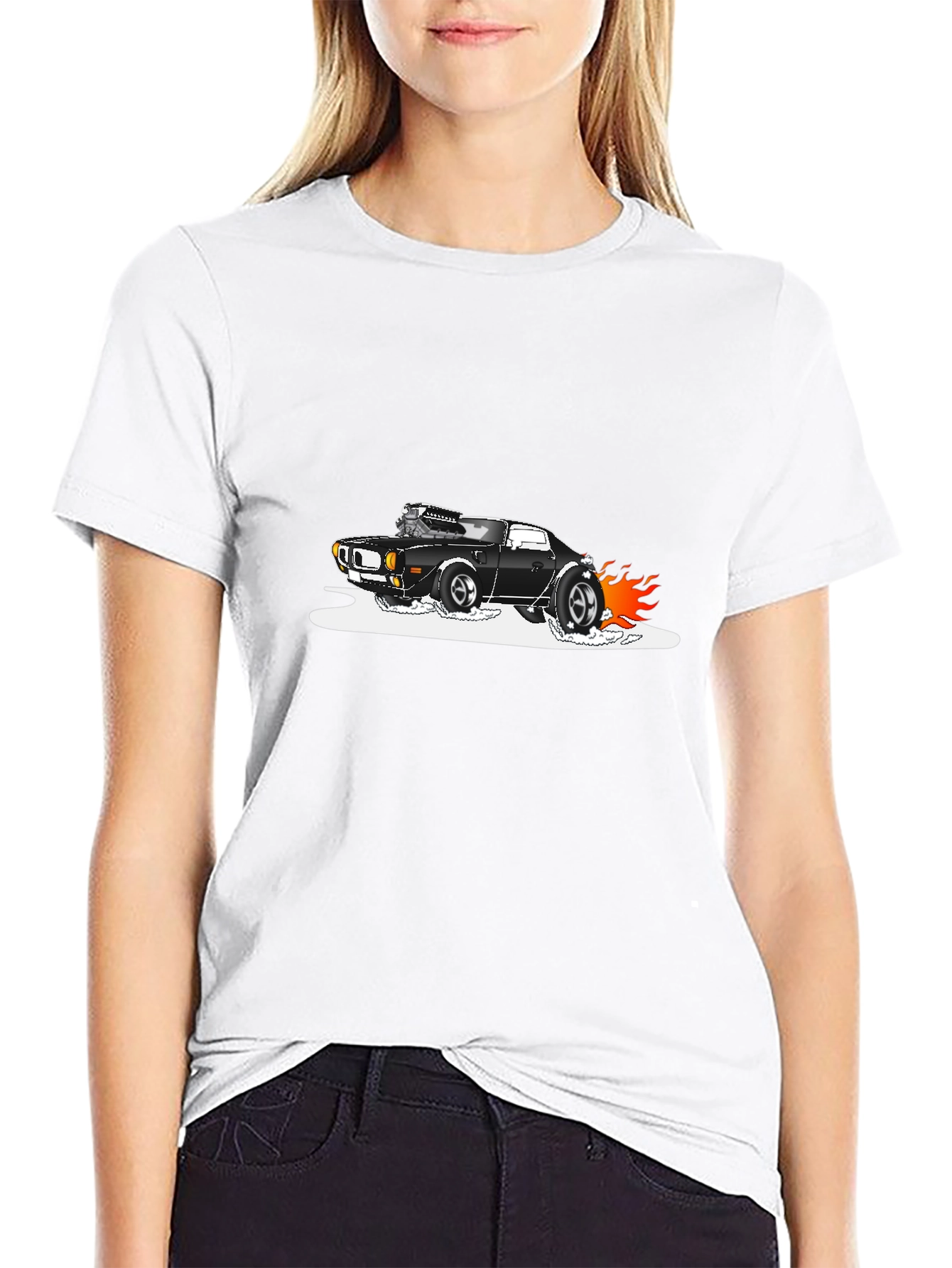 Black T-Shirt with Hot Rod Car Graphic