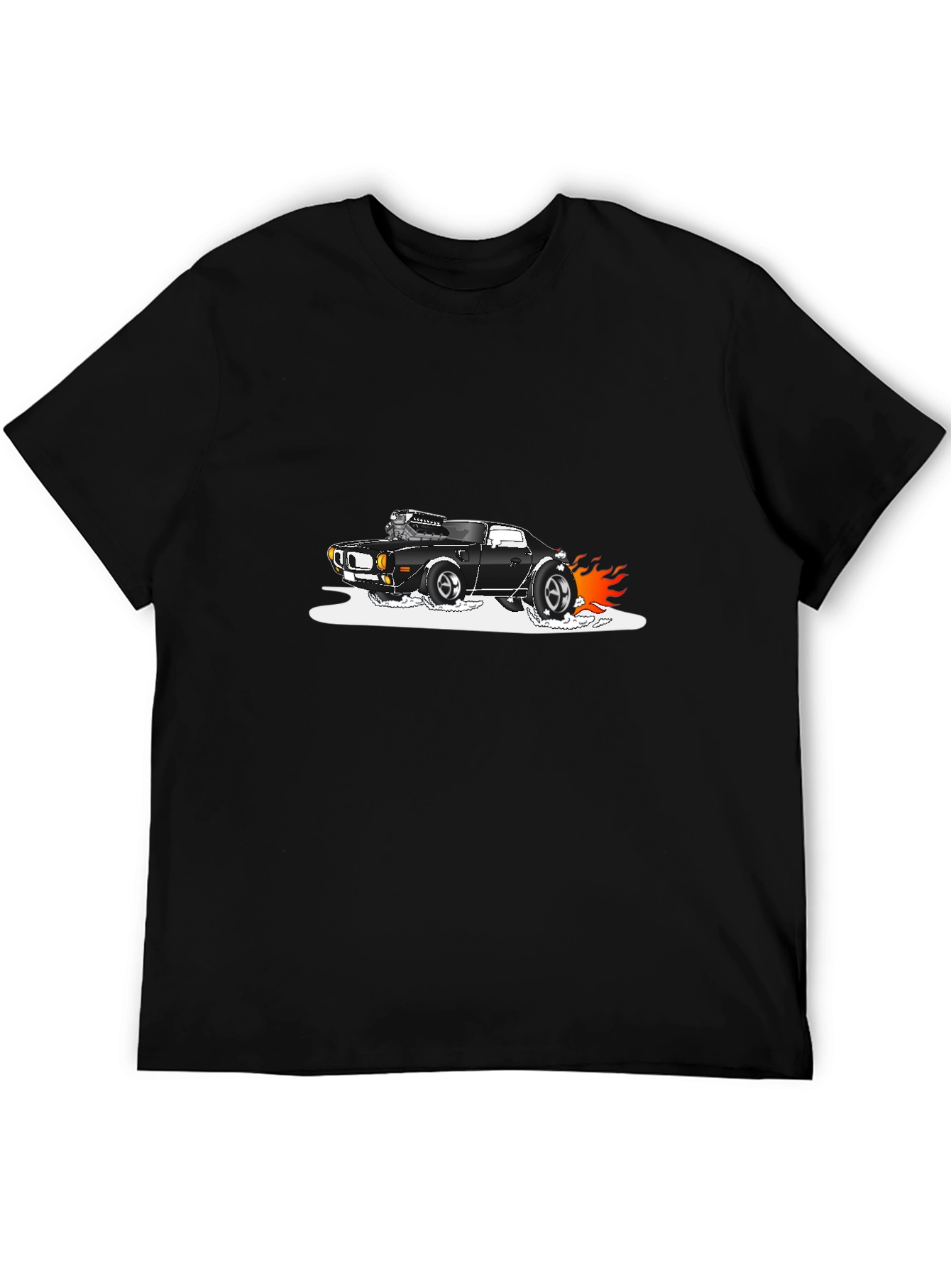 Black T-Shirt with Hot Rod Car Graphic