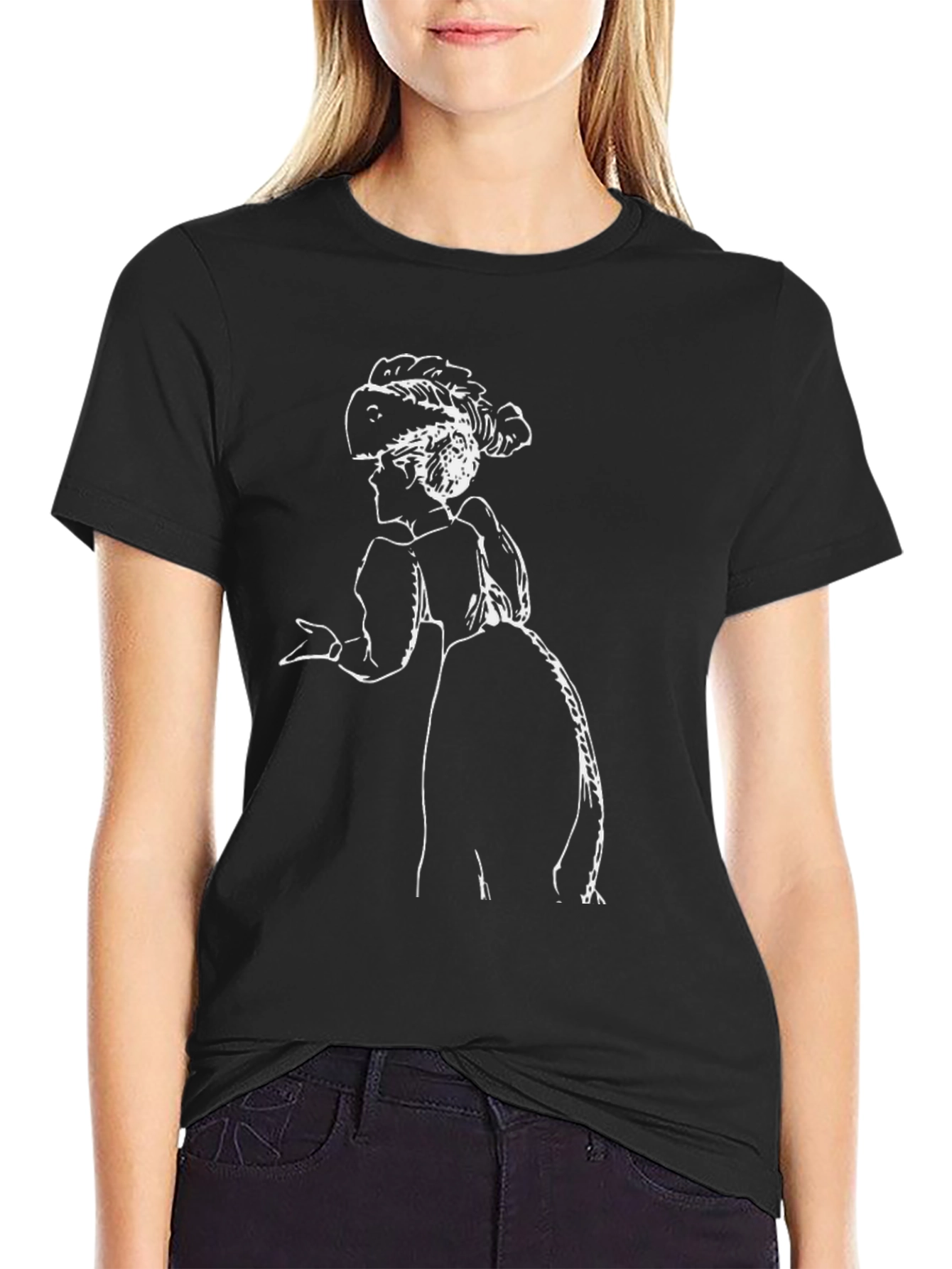 Victorian Lady Graphic Tee - Black Cotton T-Shirt